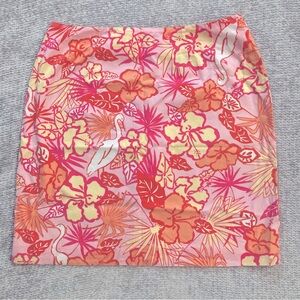 Lilly Pulitzer Tropical Crane Skirt Size 10 Pink Orange Hibiscus Floral